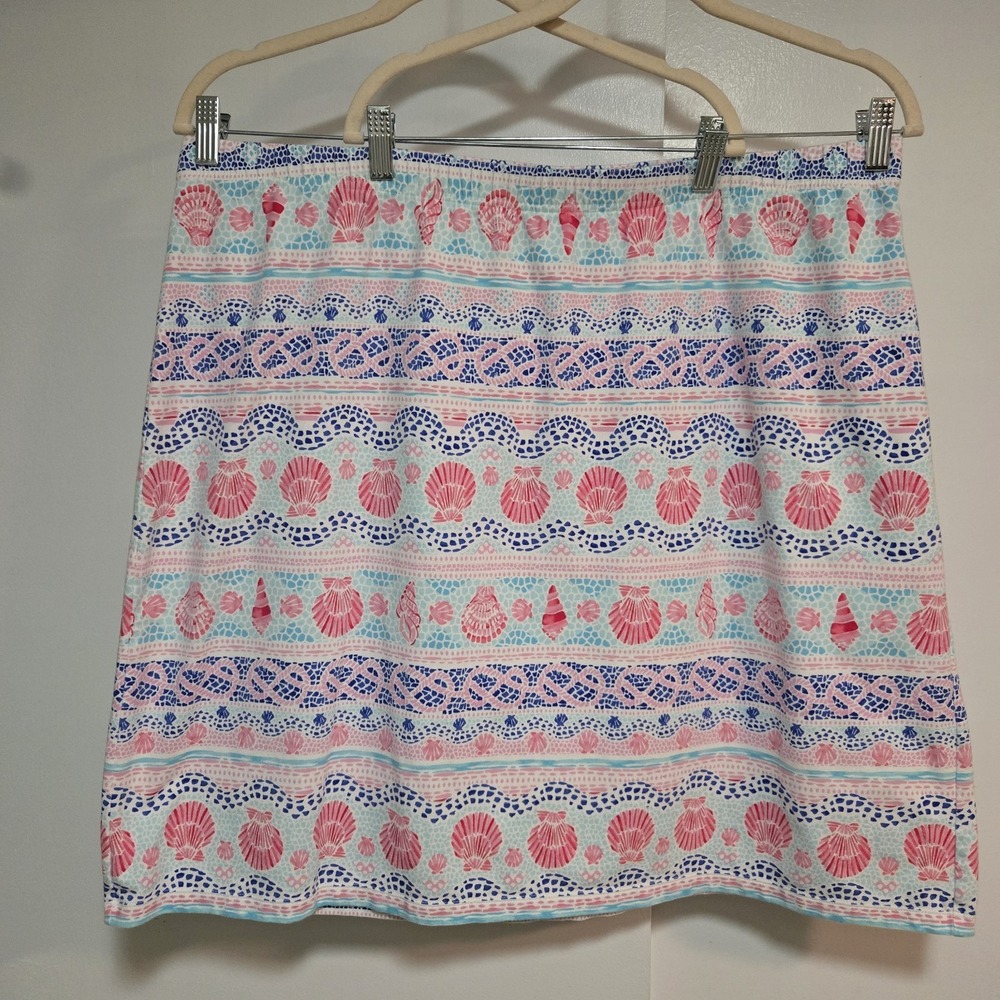 Talbots Plus 3X Women's Skirt Beach Seashell Print Elastic Waist Knee Length
